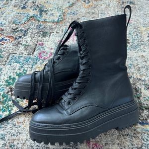 Aqua Rave black leather combat boots size 8